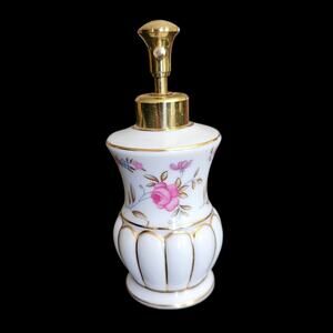 I.W. Rice Japan Porcelain Perfume Atomizer Floral Gold Trim Vanity Bottle